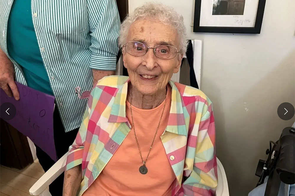 Sister Pat's 95th Birthday, Sister Pat smiling while celebrating